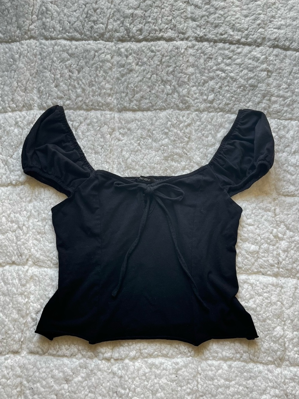 Forever 21 Black Puff Sleeve Tie-Front Top
